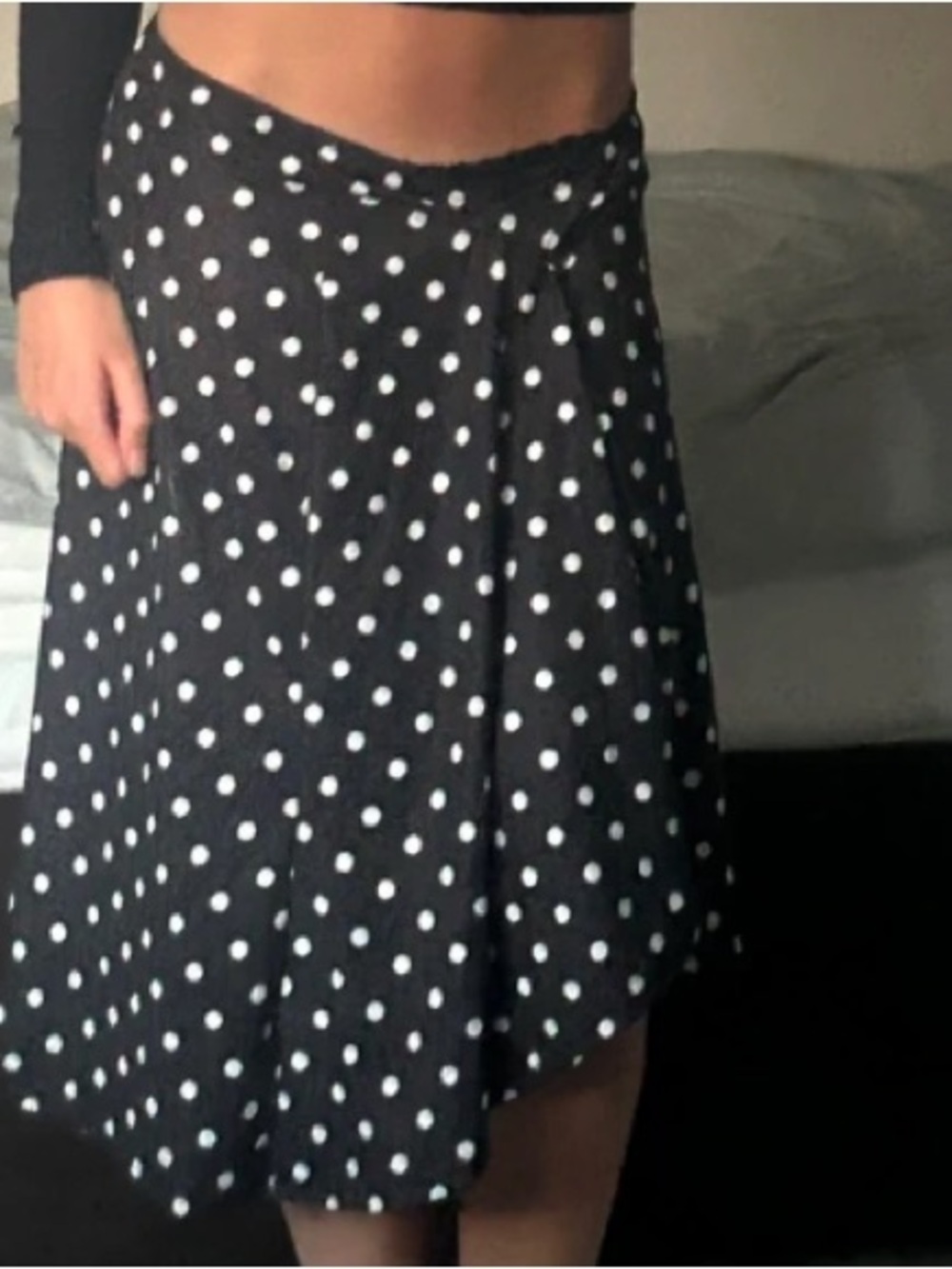 Polka Dot Asymmetrical Midi Skirt in Black & White